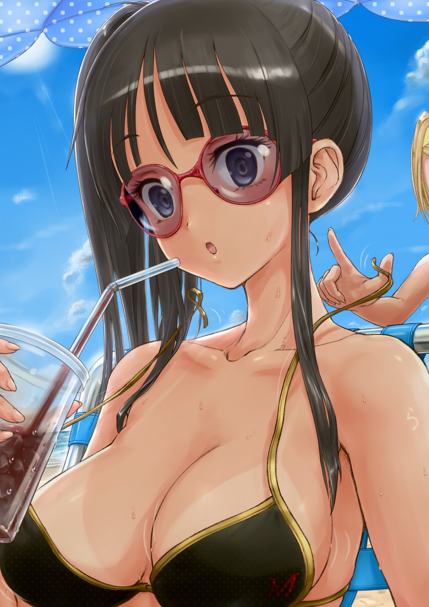 akiyama_mio bikini cleavage k-on! rasukaru swimsuits tan_lines wardrobe_malfunction