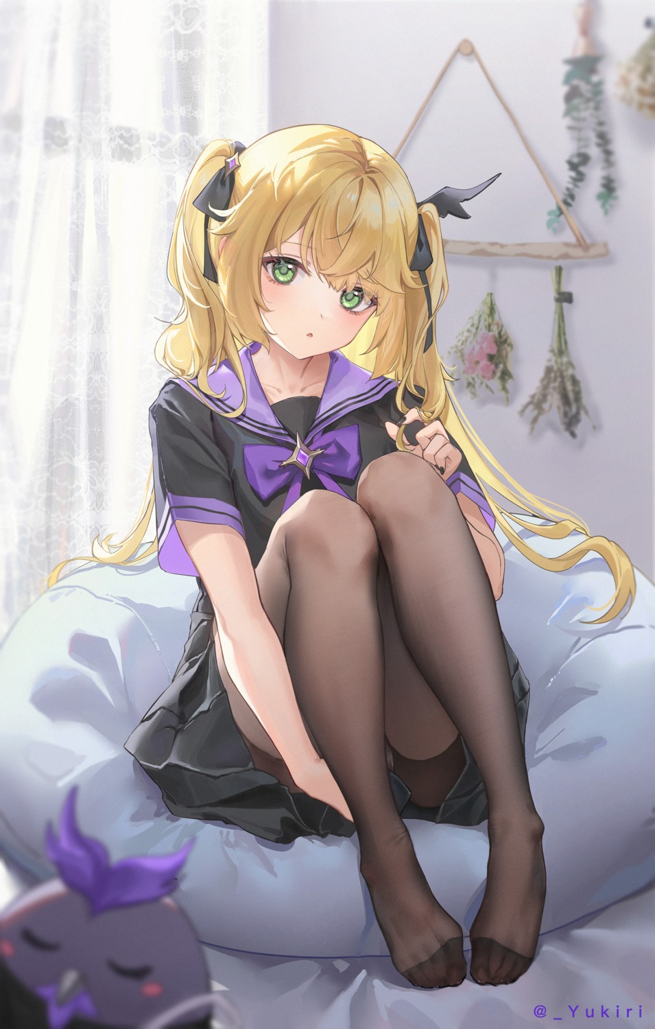 cameltoe feet fischl genshin_impact l_ii pantsu pantyhose see_through seifuku skirt_lift