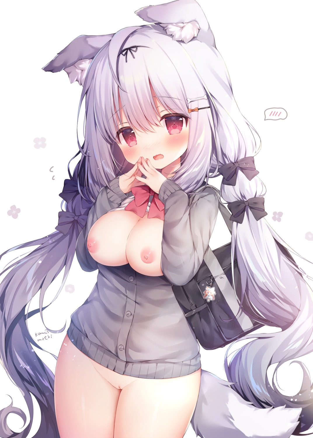 animal_ears bottomless inumimi momozu_komamochi nipples open_shirt pussy seifuku tail uncensored