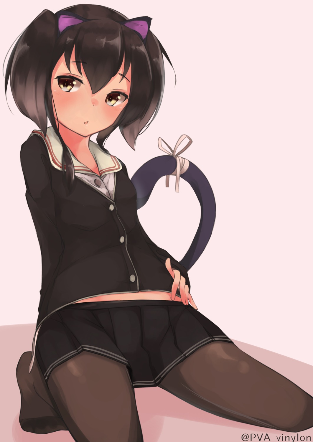 animal_ears kantai_collection nekomimi pantyhose seifuku sweater tail tokitsukaze_(kancolle) uut