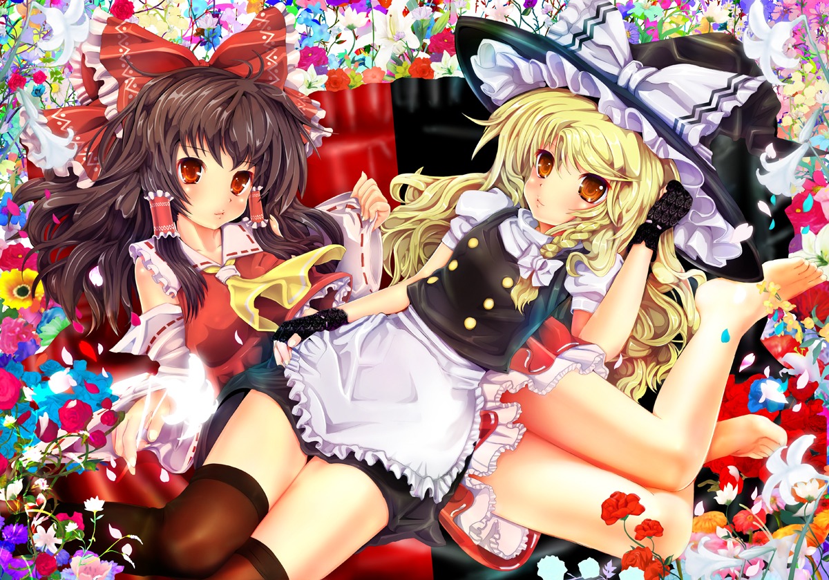 hakurei_reimu kirisame_marisa teruru thighhighs touhou