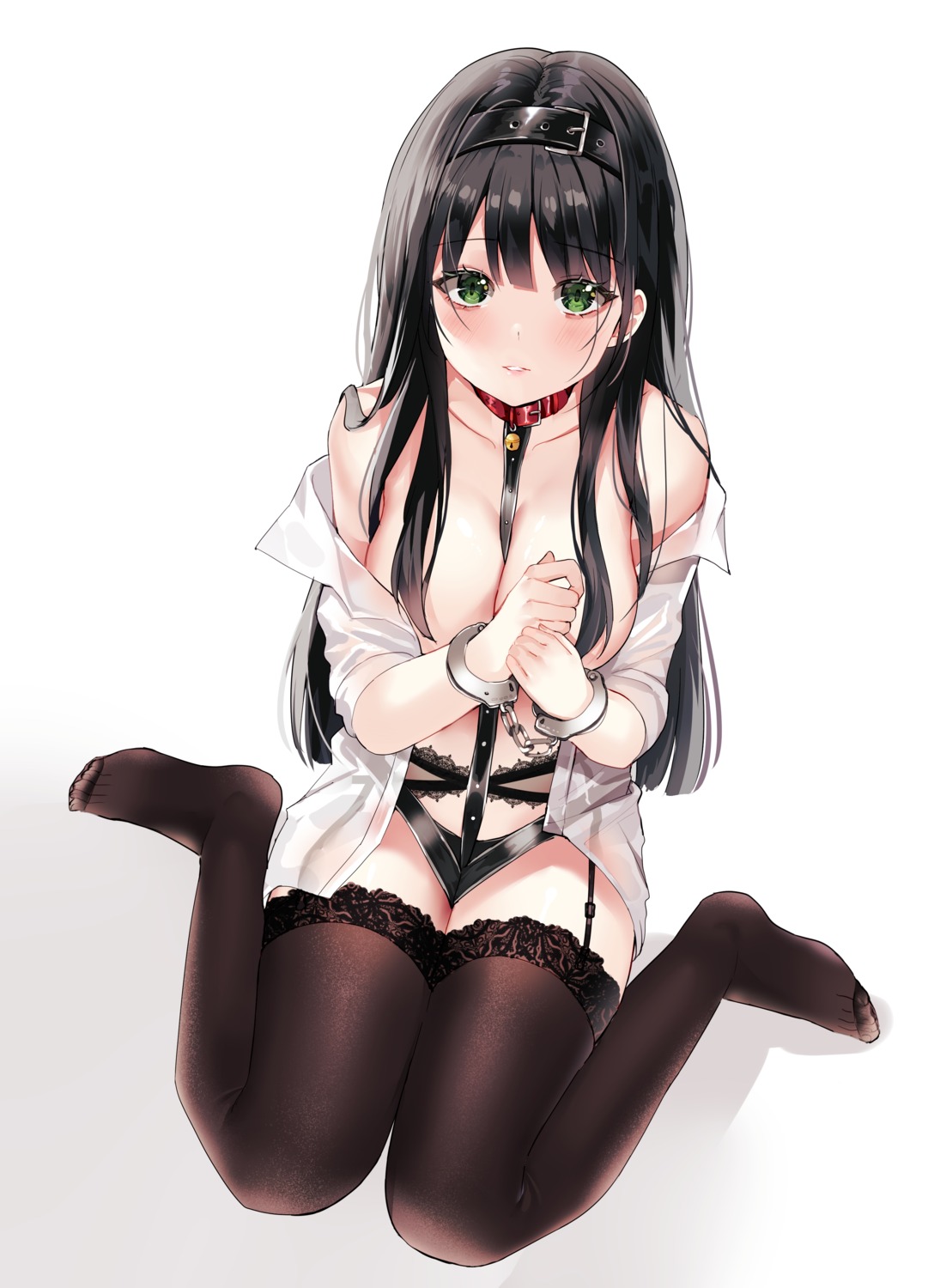 bondage breasts dress_shirt garter_belt hum_(ten_ten) no_bra open_shirt pantsu see_through stockings thighhighs