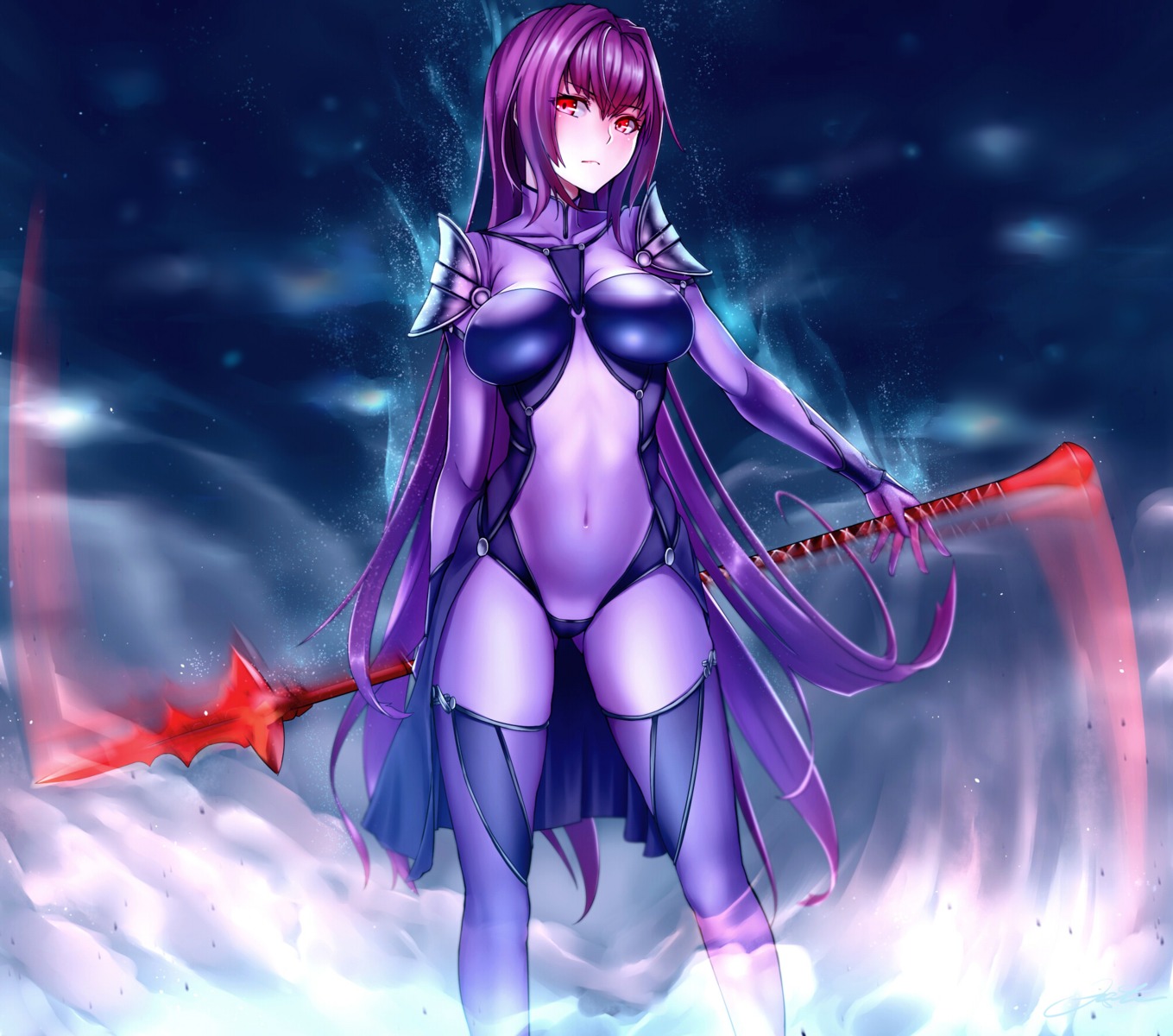 bodysuit erect_nipples fate/grand_order fate/stay_night scathach_(fate/grand_order) shijiu_(adamhutt) thighhighs weapon