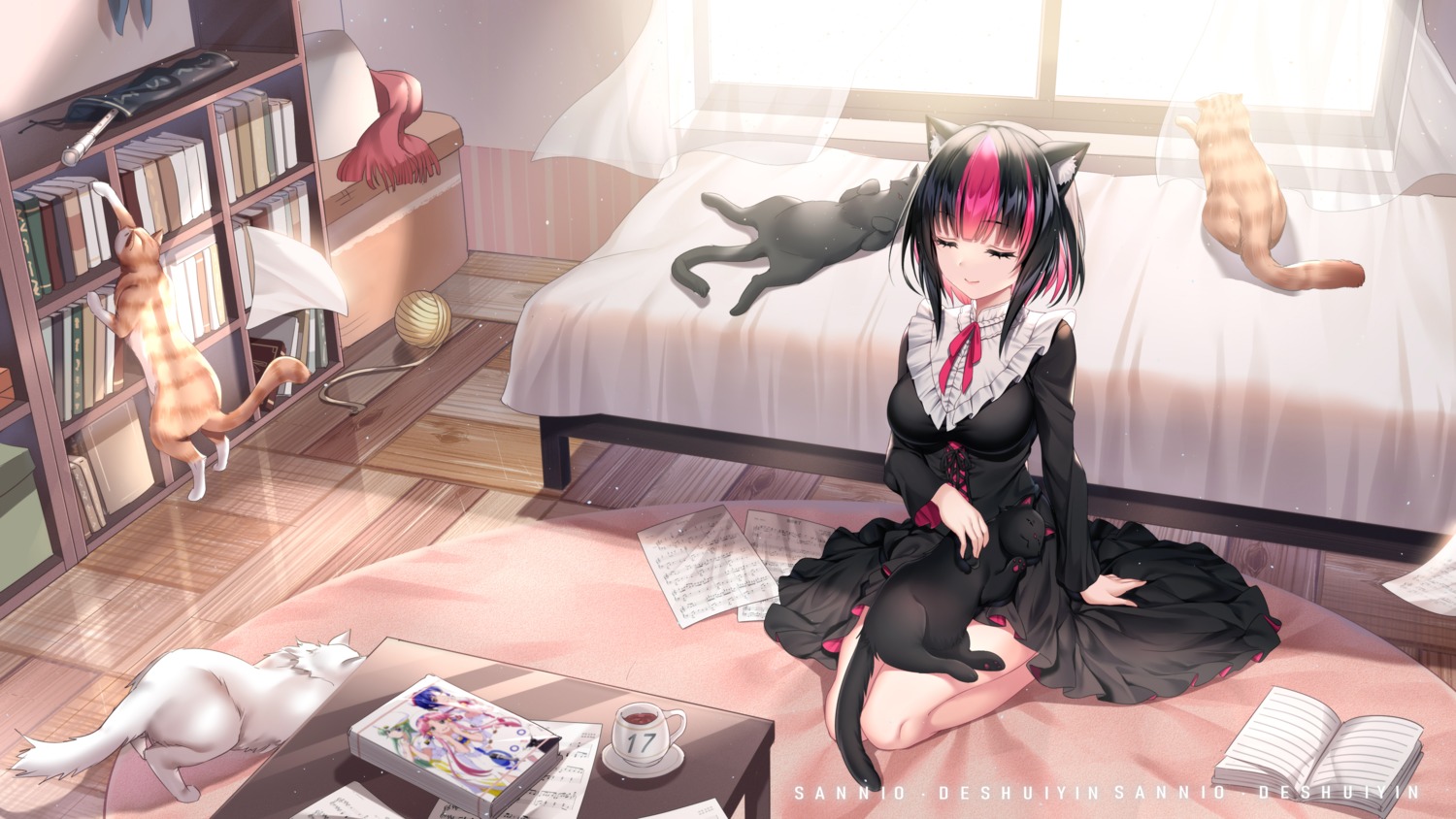 animal_ears dress gothic_lolita kurokiri_aria lolita_fashion neko nekomimi plivyou sannio wallpaper