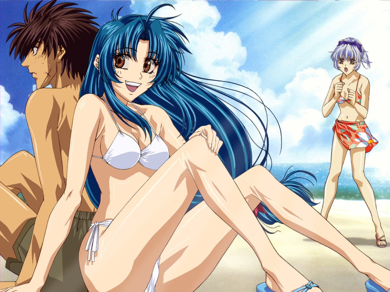 bikini chidori_kaname full_metal_panic kamimoto_kanetoshi sagara_sousuke swimsuits teletha_testarossa wallpaper