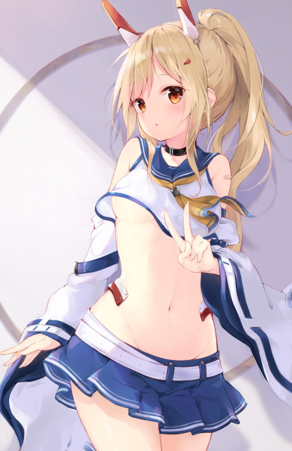 ayanami_(azur_lane) azur_lane no_bra seifuku shirt_lift t-bth underboob