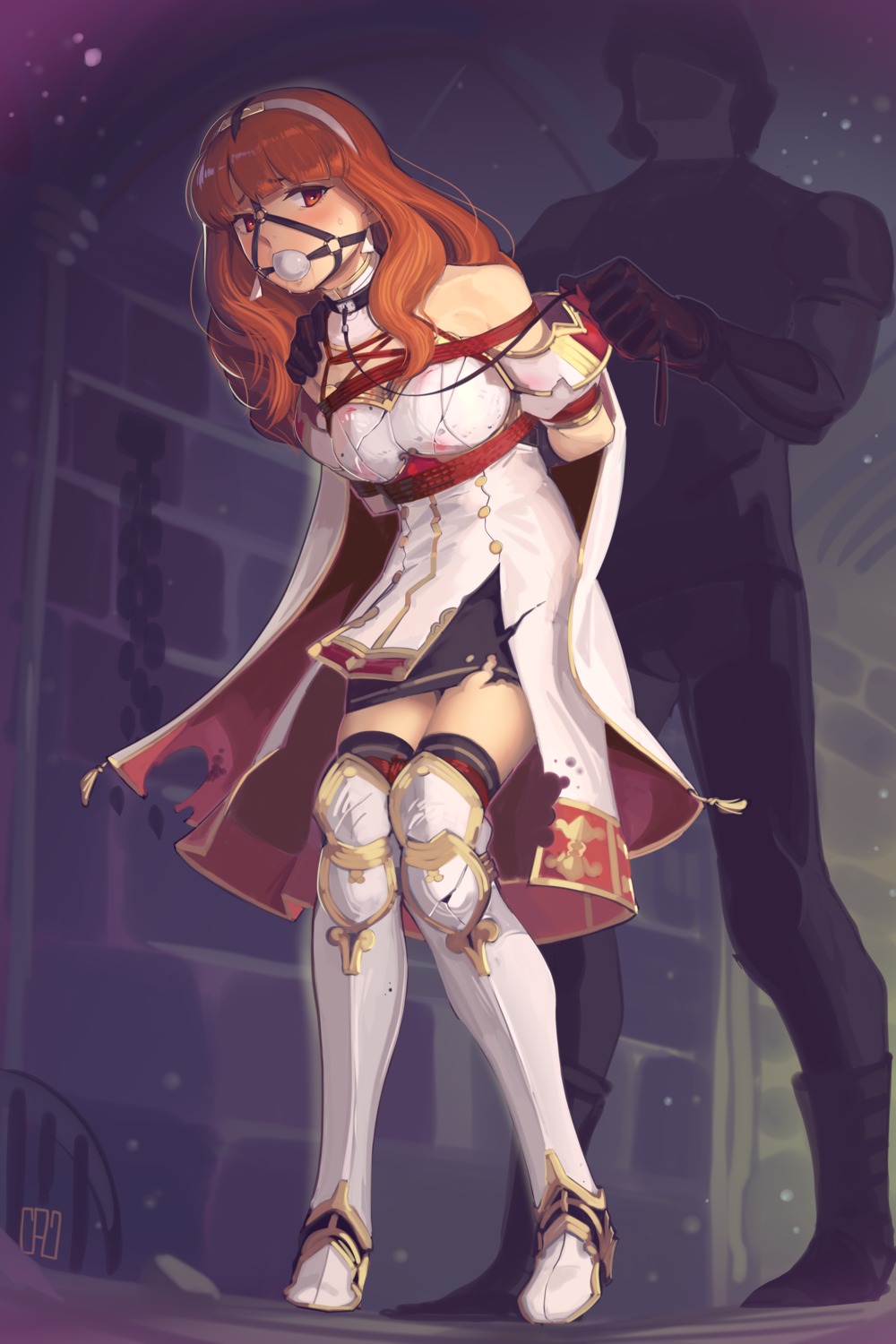 armor bondage celica_(fire_emblem) fire_emblem fire_emblem_echoes kaddo thighhighs torn_clothes