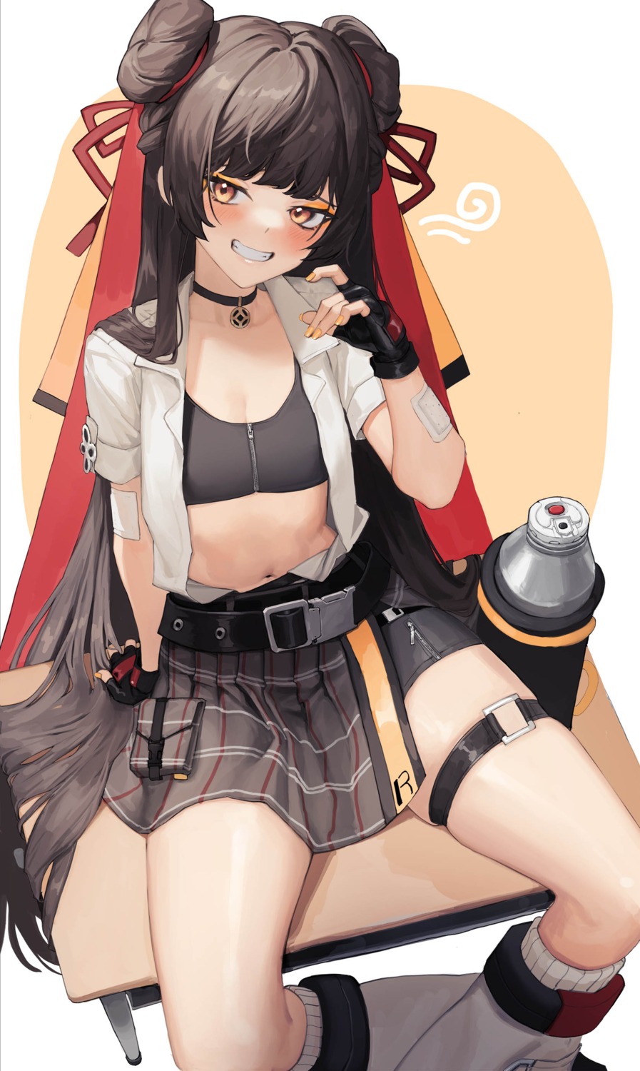 bandaid black_survival bra cleavage dress_shirt garter li_dailin open_shirt tunamayo_(dsasd751)