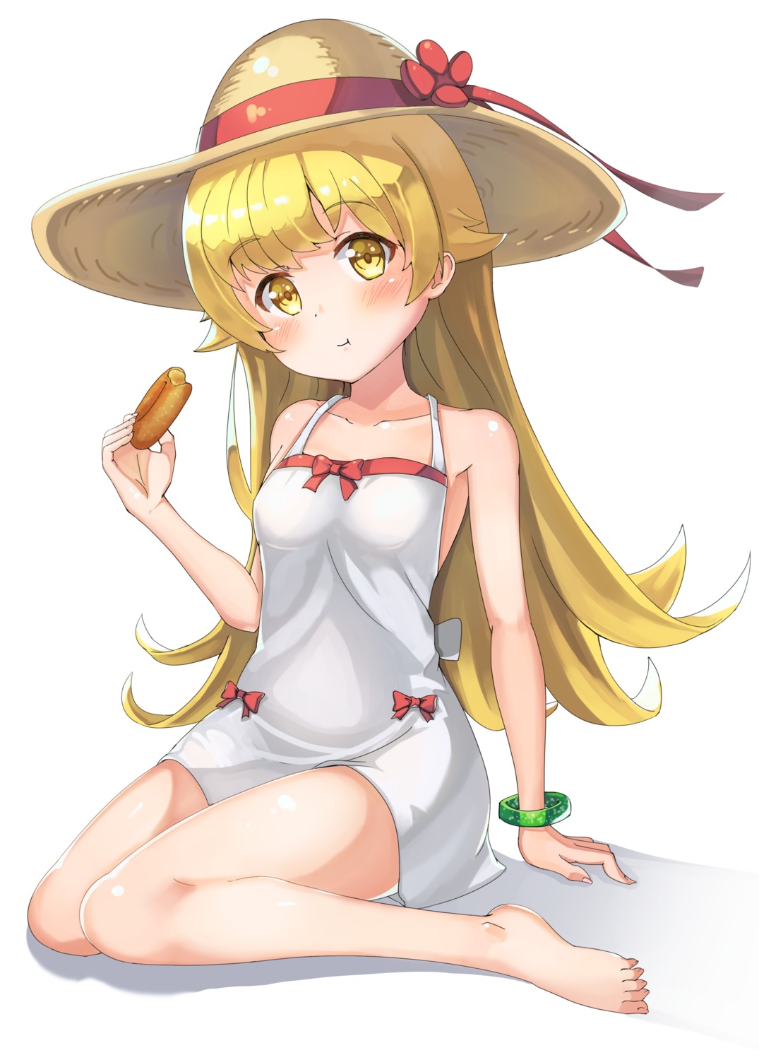 2drr dress feet monogatari_(series) no_bra oshino_shinobu summer_dress