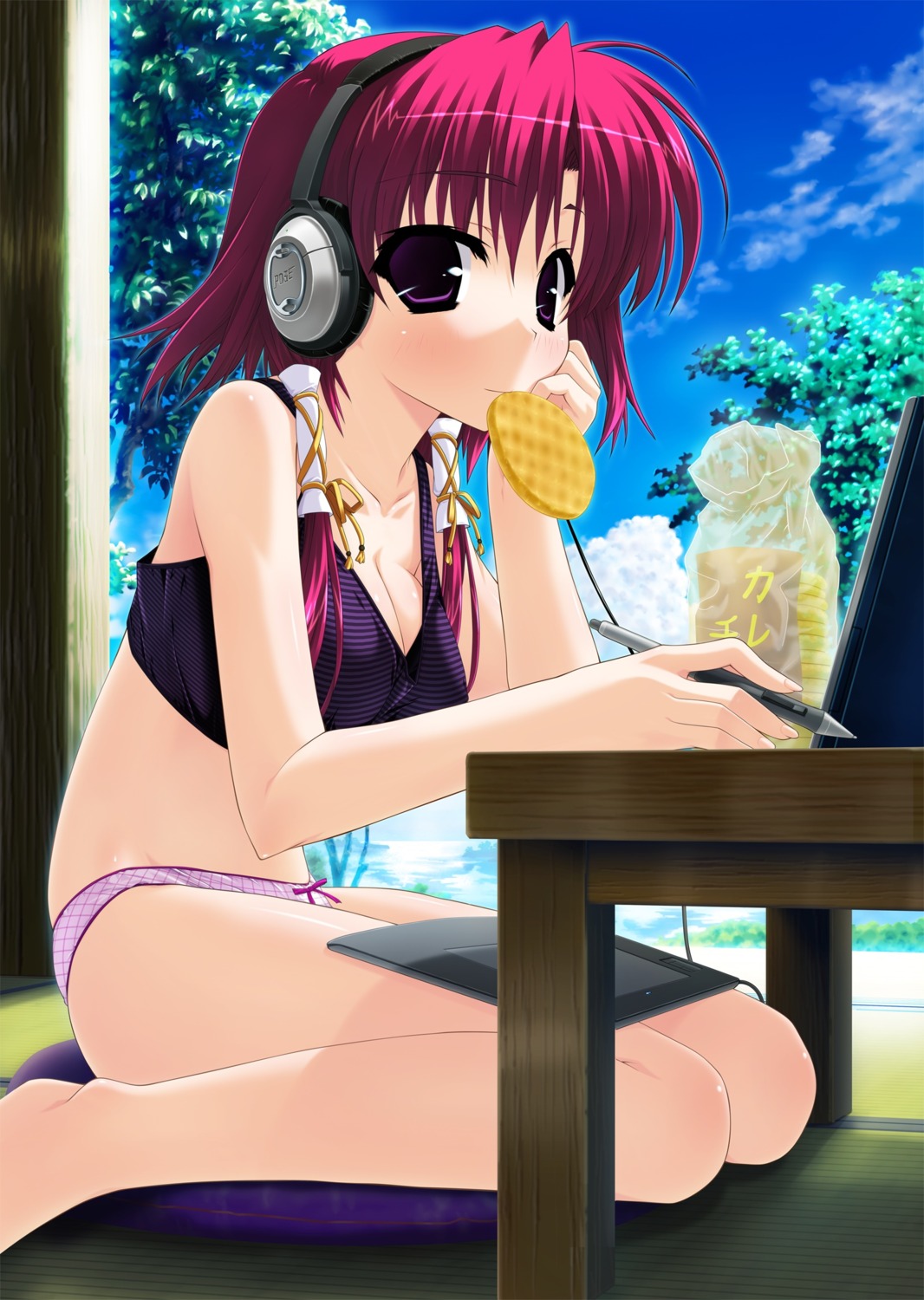 amatsumi_sora_ni! bra cleavage clochette game_cg headphones hitotsubashi_kanna pantsu shintarou