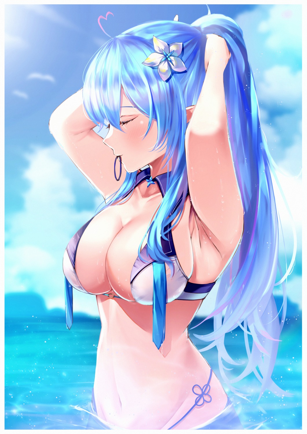 bikini hololive horo_27 pointy_ears swimsuits wet yukihana_lamy