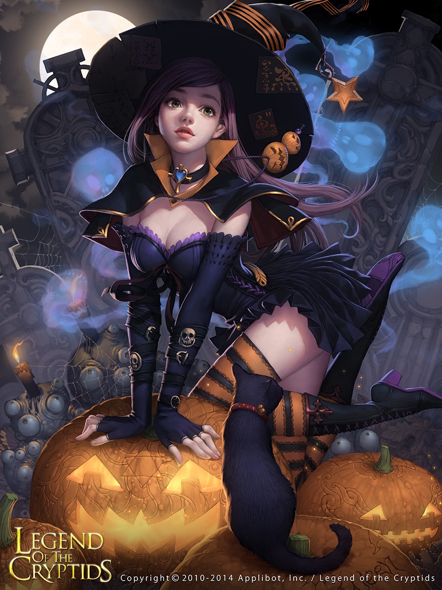 cleavage dress halloween heels lange legend_of_the_cryptids neko thighhighs witch