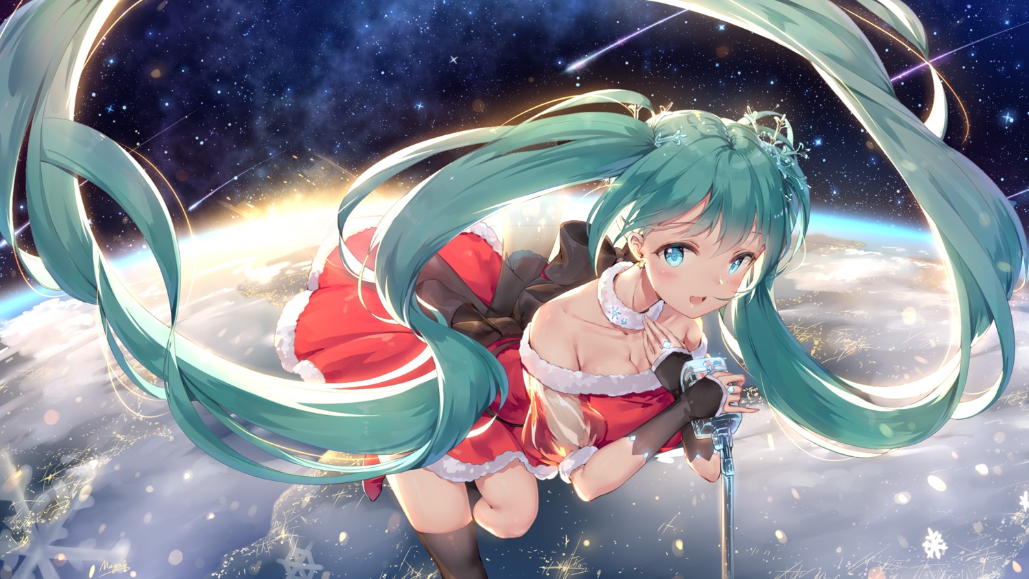 christmas cleavage dress hatsune_miku maya_g thighhighs vocaloid