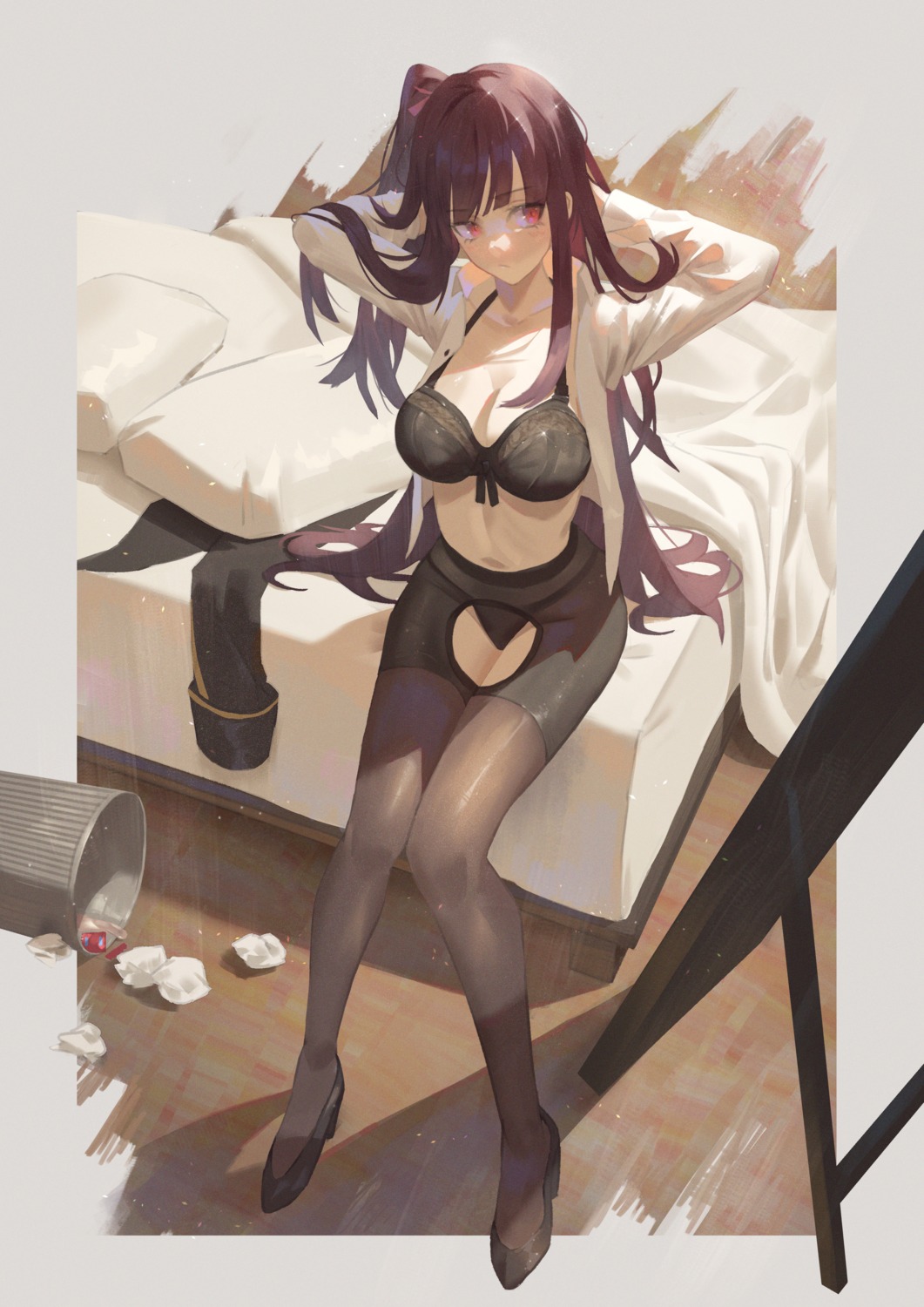 bra cirilla dress_shirt girls_frontline heels open_shirt pantsu pantyhose see_through wa2000_(girls_frontline)