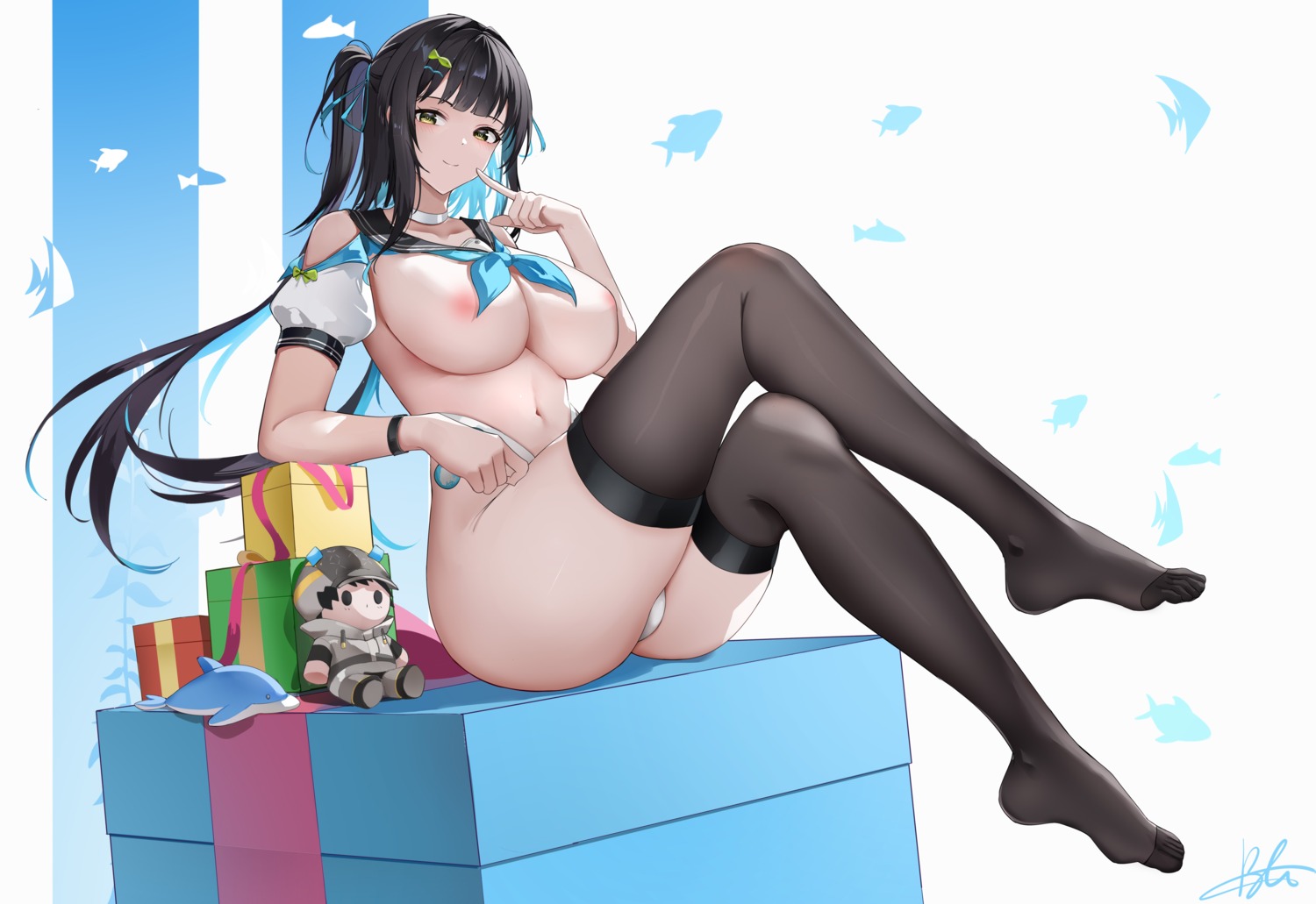 areola baige0 breasts chibi feet no_bra pantsu siris snowbreak:_containment_zone thighhighs thong