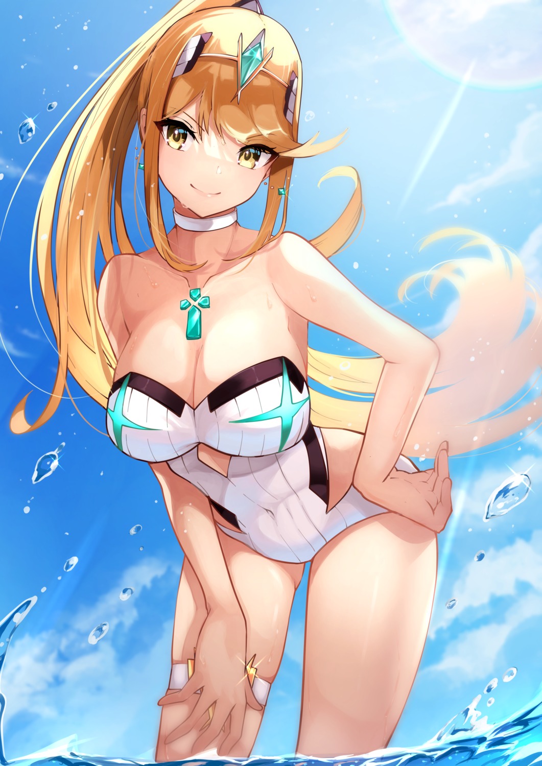 garter hikari_(xenoblade_2) swimsuits tagme wet xenoblade xenoblade_chronicles_2