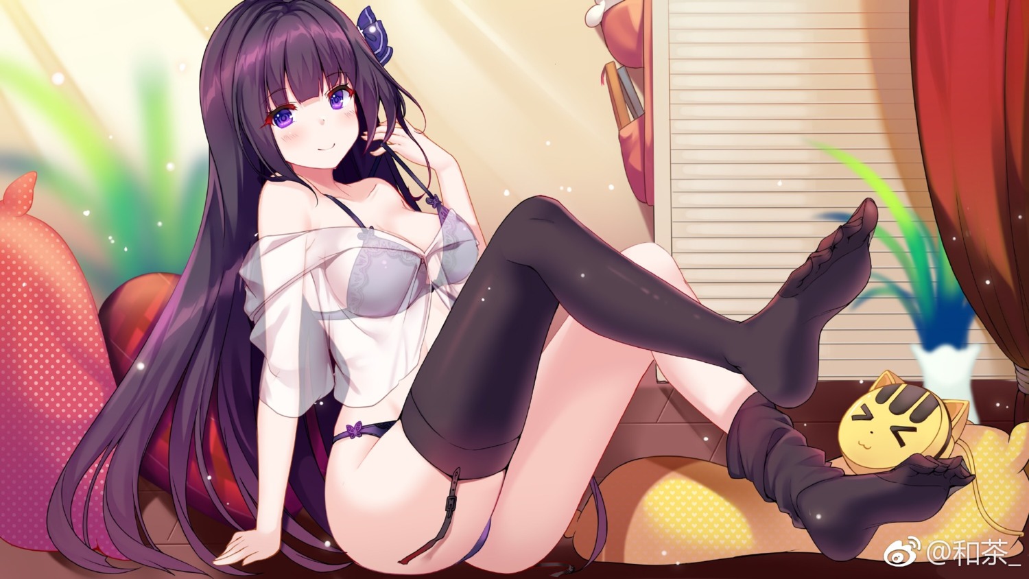 bra feet hecha pantsu see_through stockings thighhighs thong tricolour_lovestory undressing watermark wen_zhi