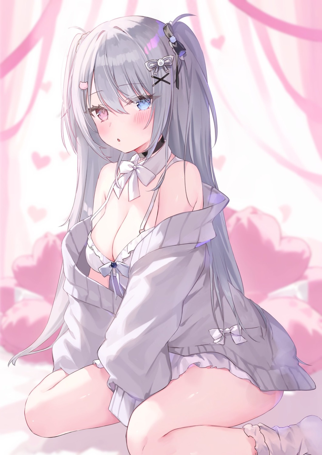 hakua_(hakua_aa) heterochromia lingerie sweater