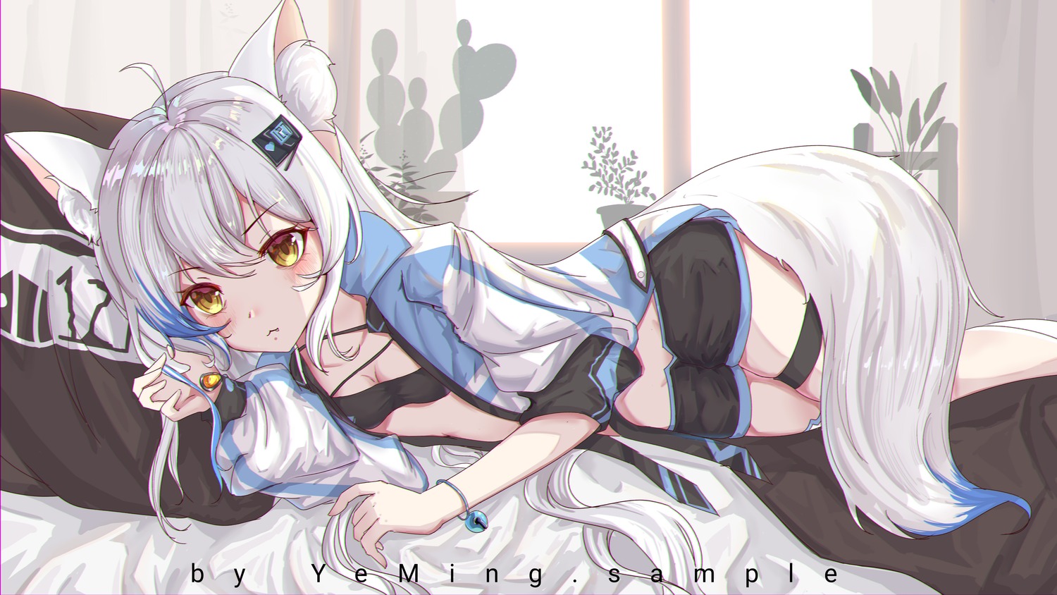 animal_ears cleavage garter kitsune no_bra sample tail yeming