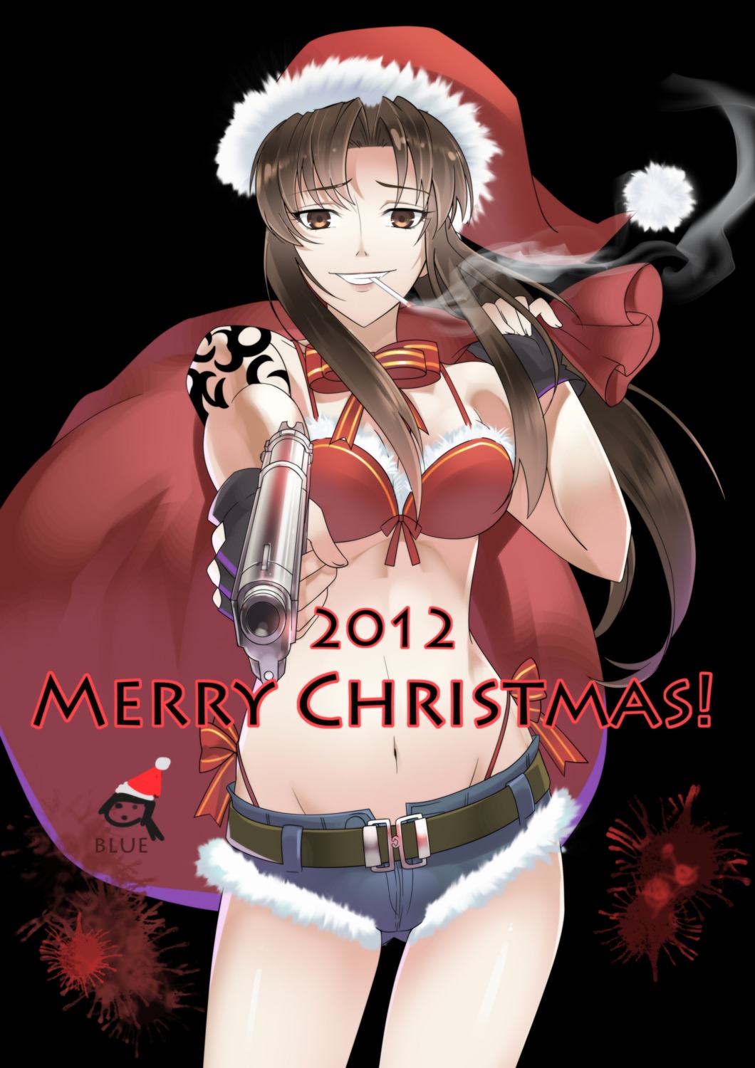 black_lagoon blue christmas gun revy smoking tattoo