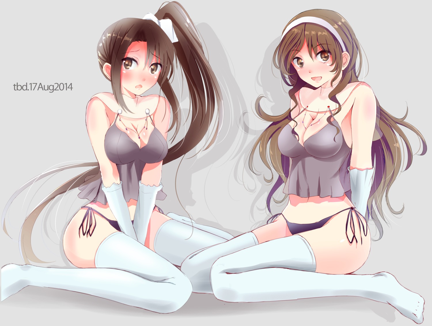 ashigara_(kancolle) cleavage kantai_collection nachi_(kancolle) pantsu string_panties tbd11 thighhighs