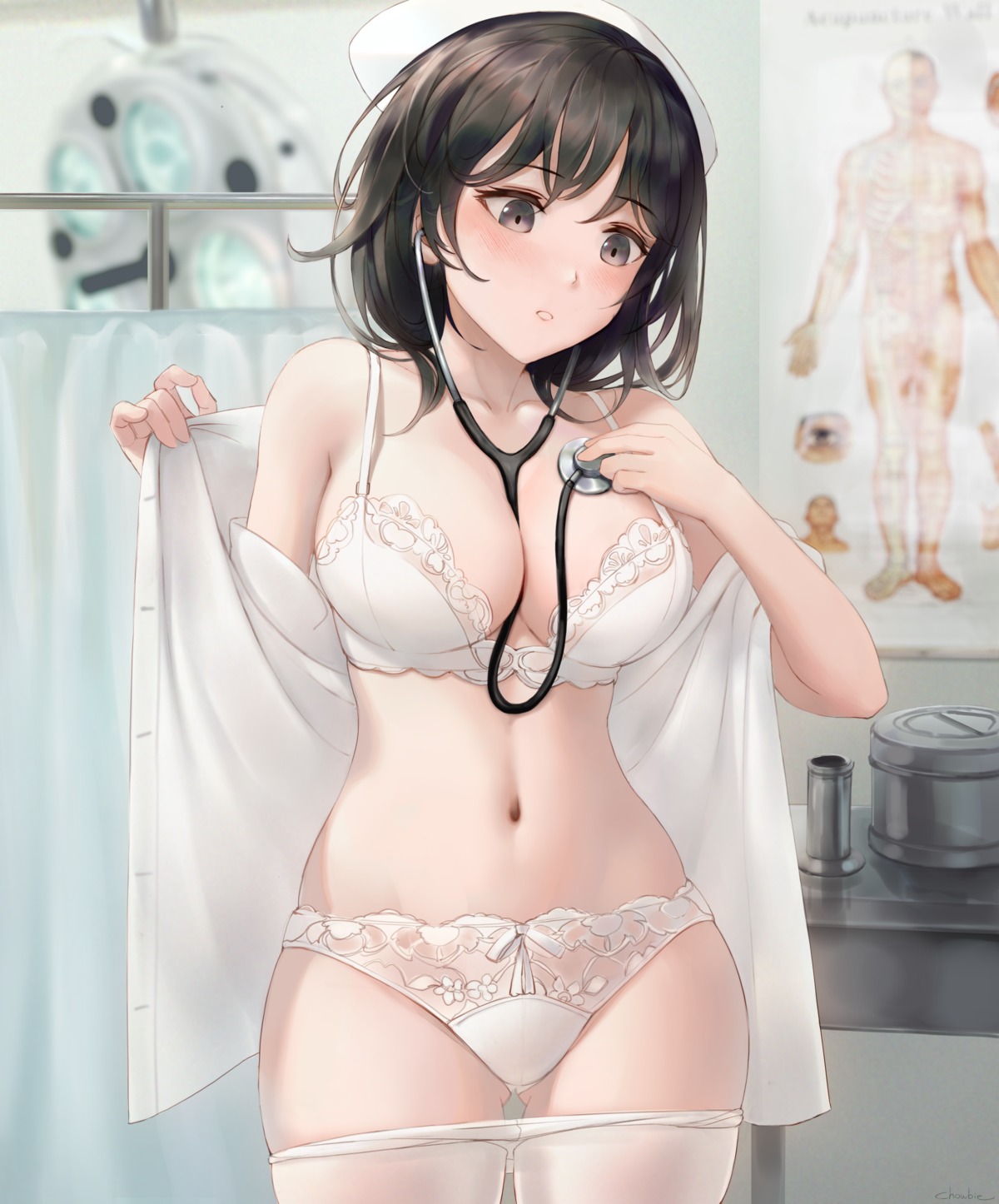 bra chowbie nurse open_shirt pantsu pantyhose undressing