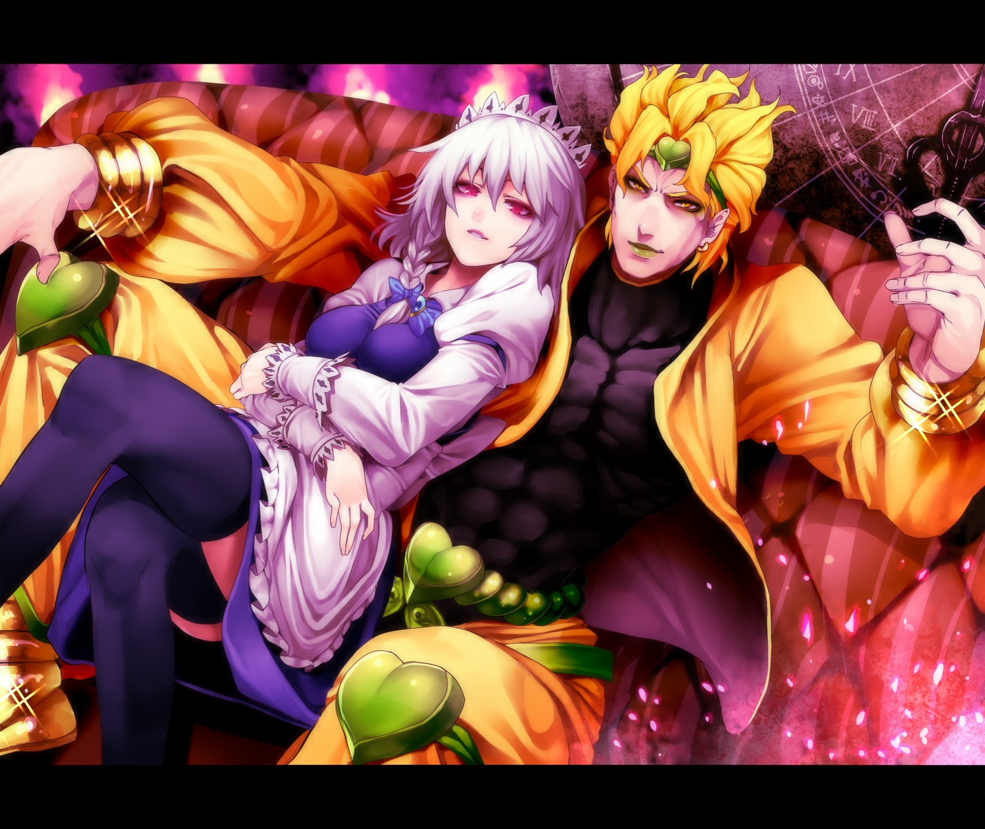 crossover dio_brando izayoi_sakuya jojo's_bizarre_adventure rby thighhighs touhou