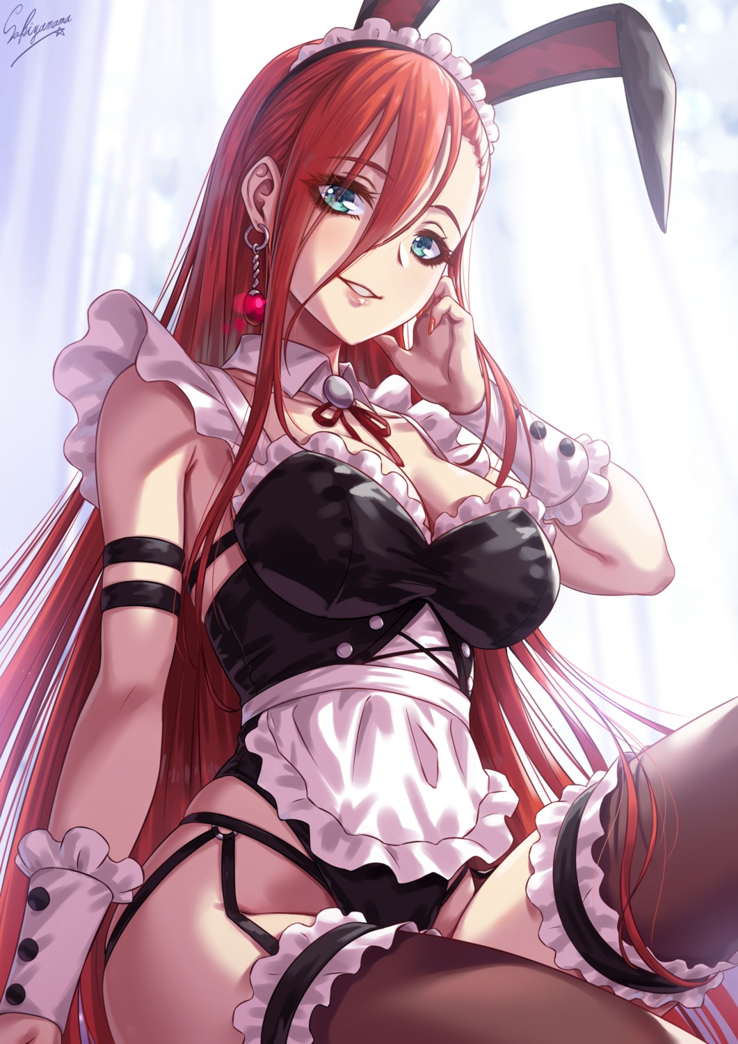 animal_ears bunny_ears bunny_girl garter garter_belt maid no_bra sakiyamama stockings thighhighs