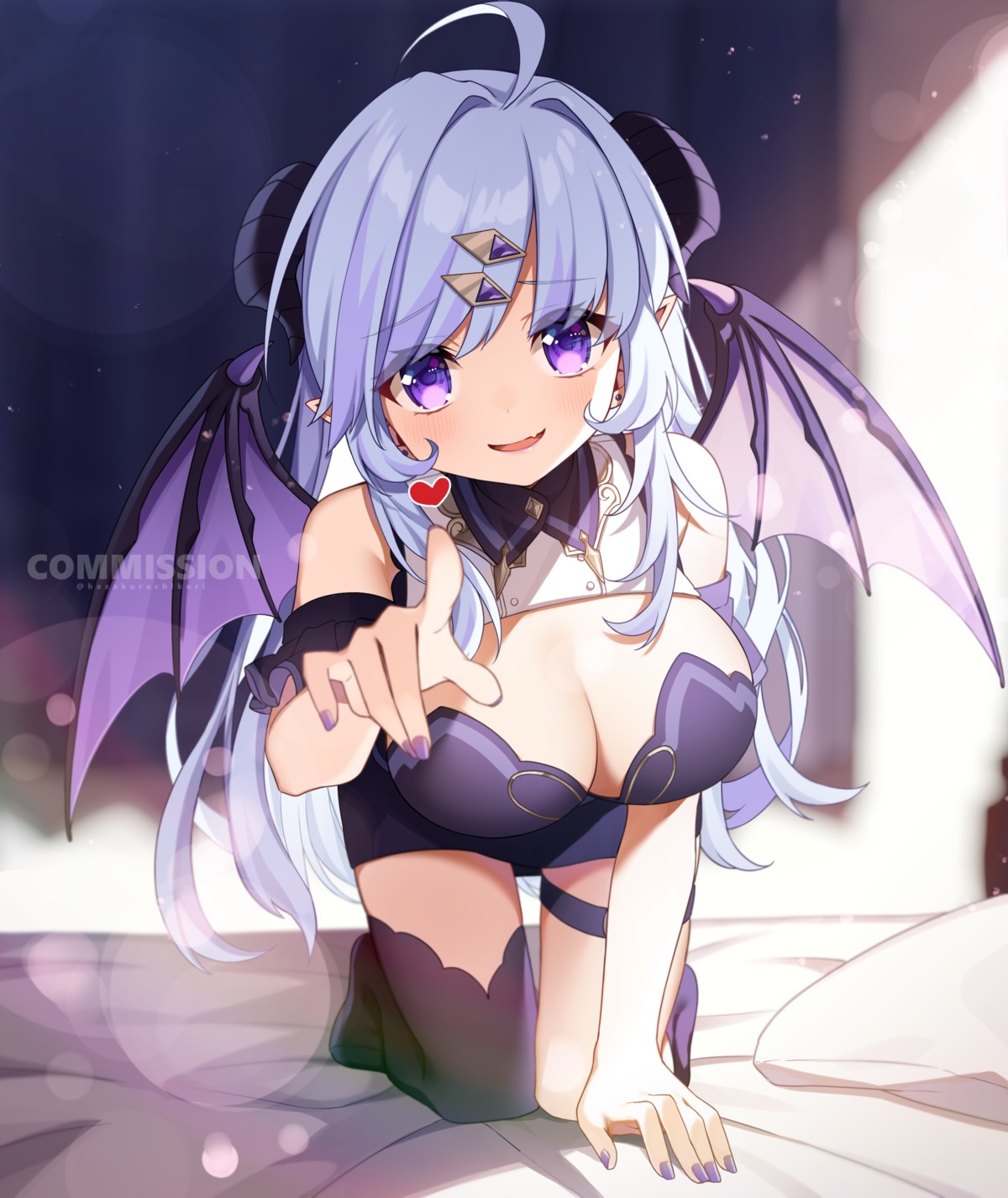 garter hazakura_chikori horns no_bra pointy_ears thighhighs wings