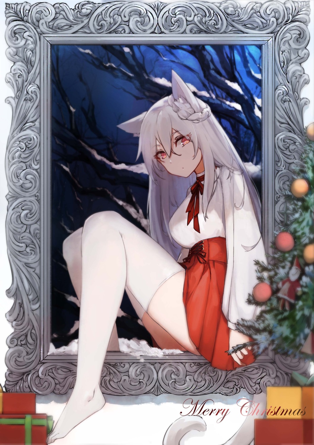 animal_ears christmas nekomimi skirt_lift tail thighhighs yukineko