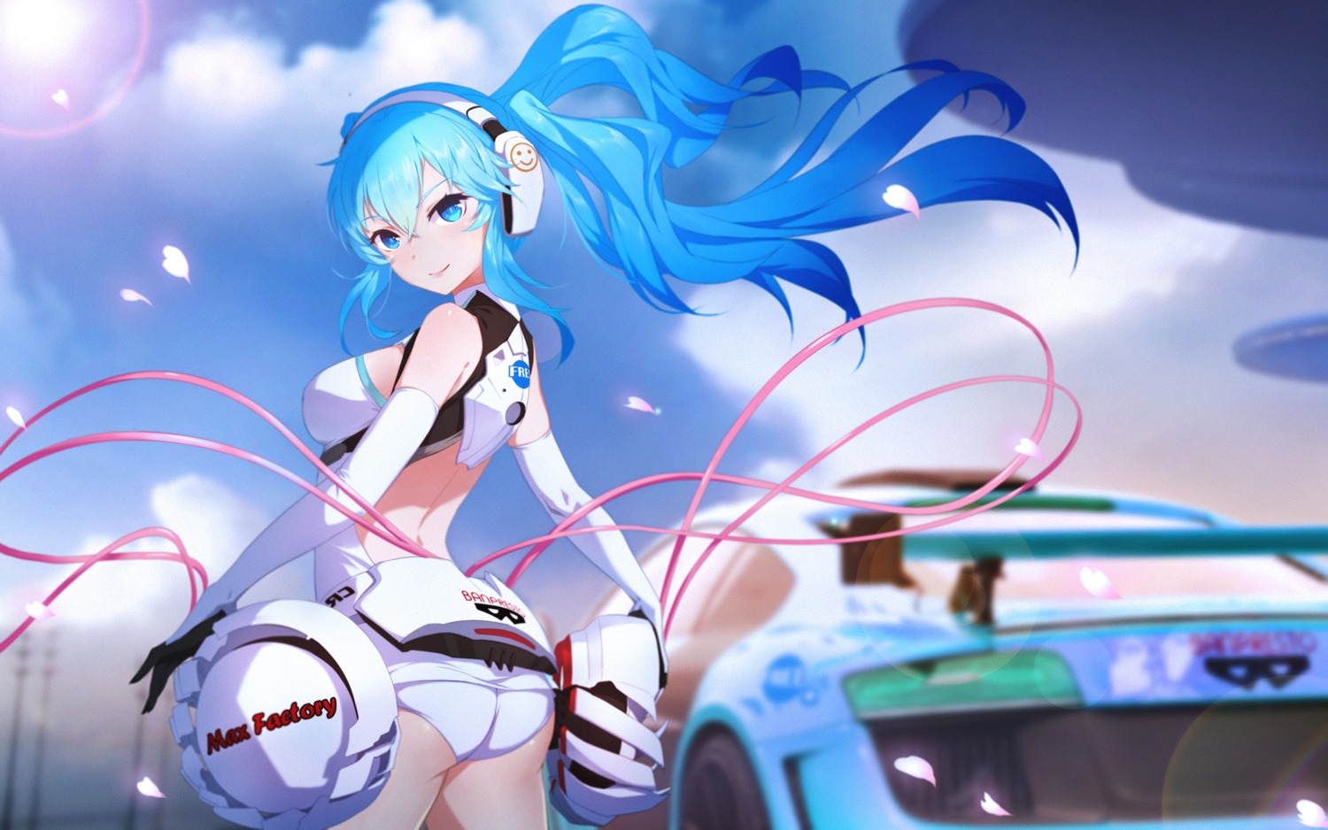 ass goodsmile_racing hatsune_miku headphones racing_miku vocaloid wallpaper yijian_ma