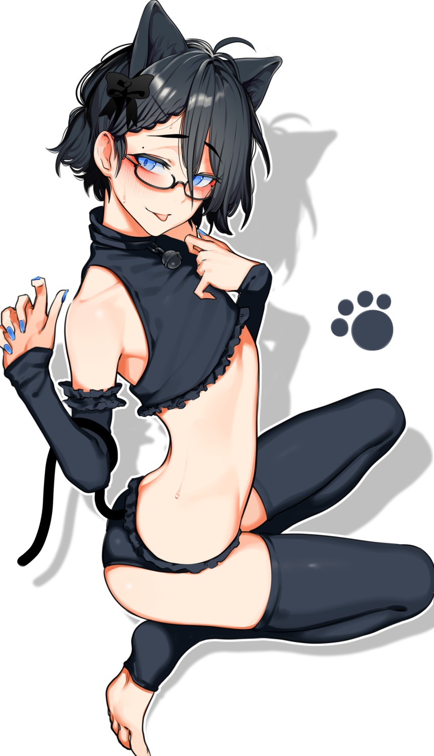 animal_ears megane nekomimi pantsu st_(youx1119) tail thighhighs trap