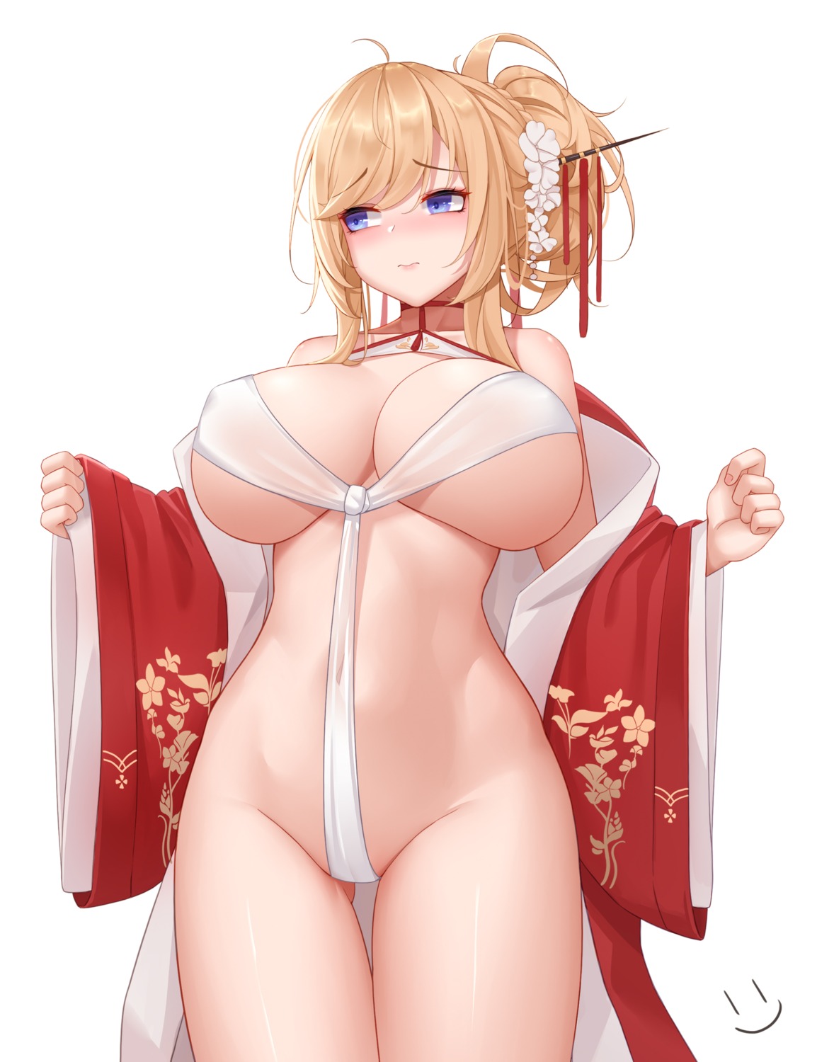 azur_lane erect_nipples glorious_(azur_lane) japanese_clothes no_bra nopan open_shirt wei_xiao