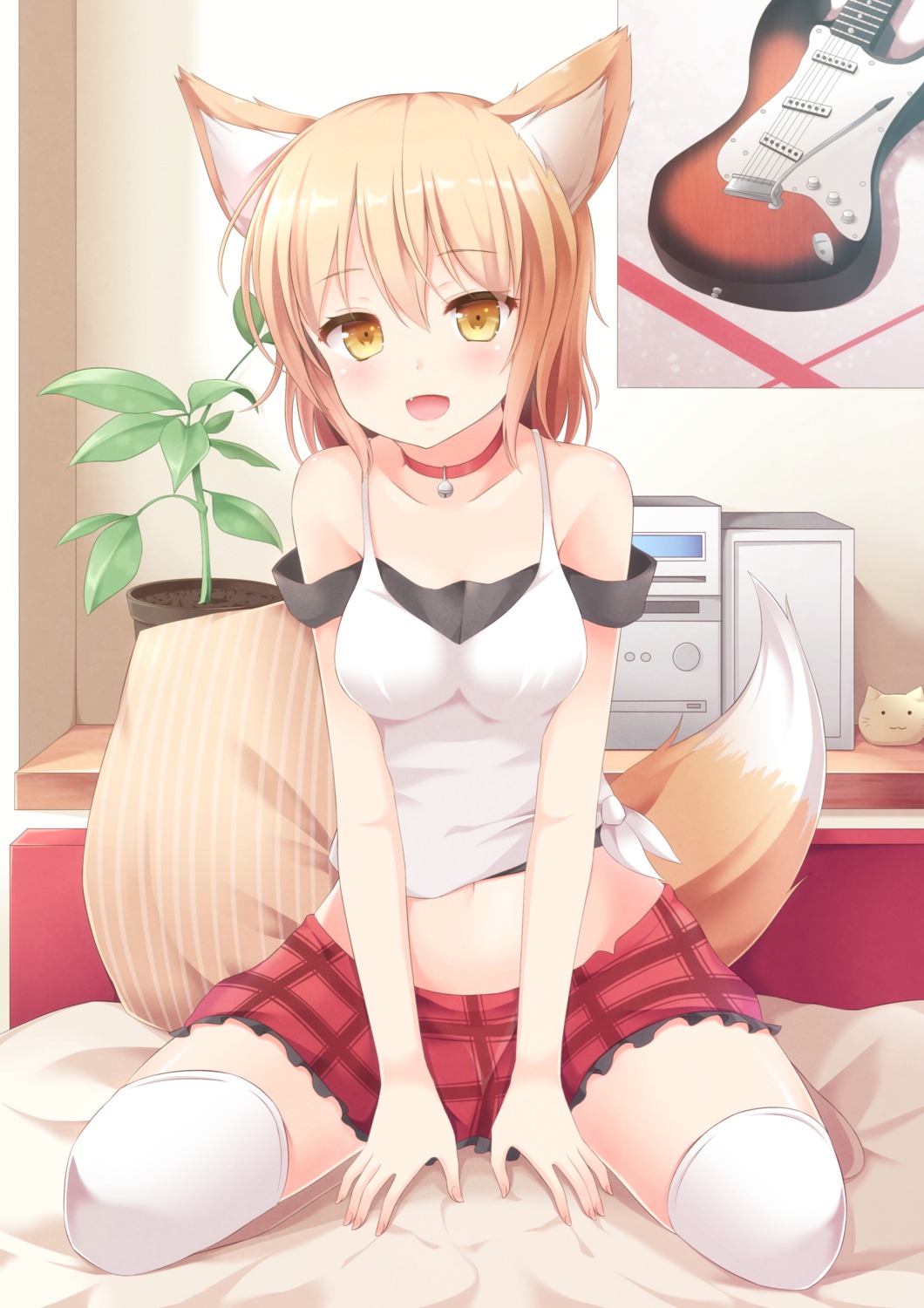 aibumi animal_ears guitar kitsune tail thighhighs