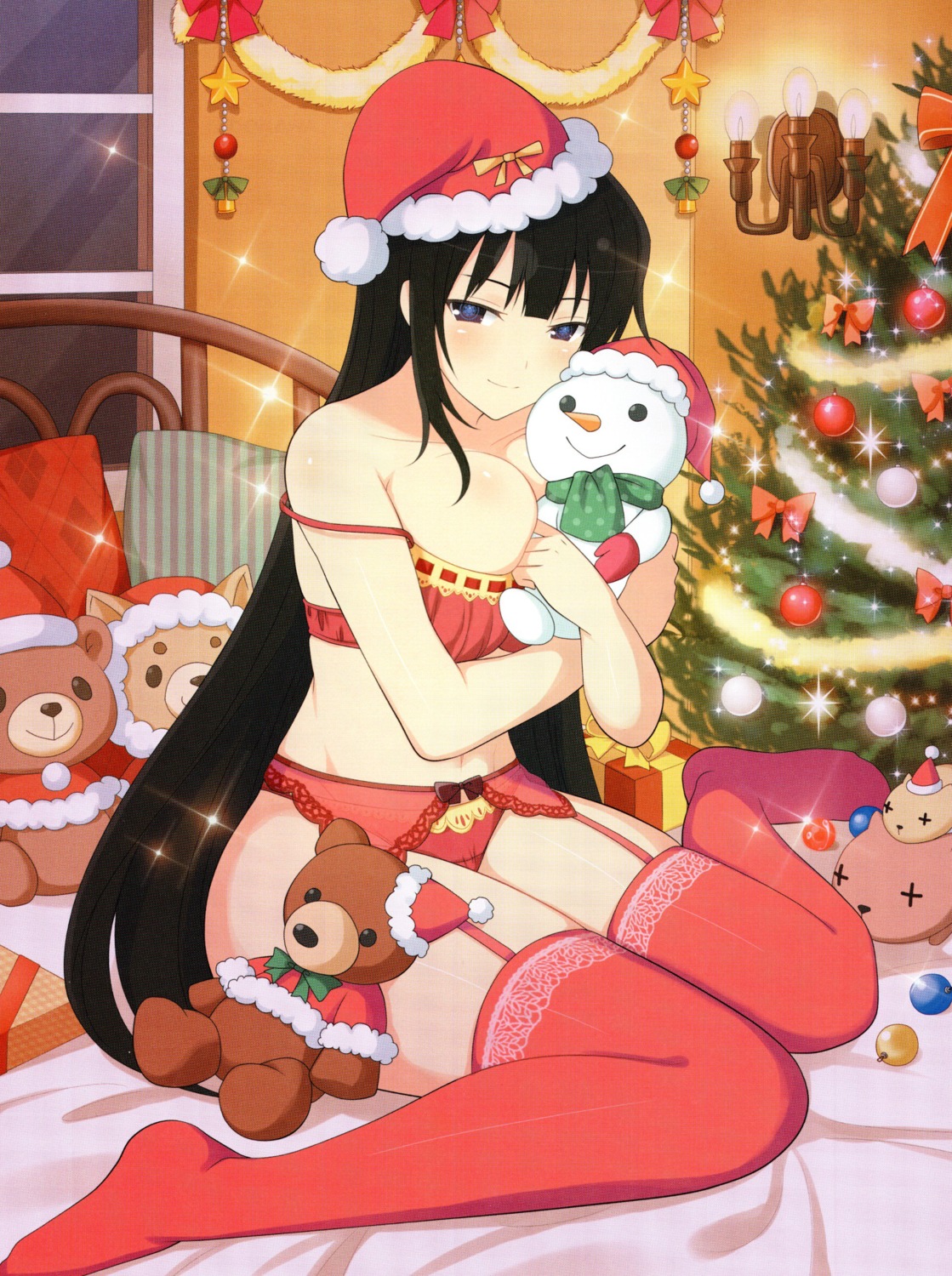 bra christmas cleavage feet garter_belt kagura_(senran_kagura) pantsu screening senran_kagura stockings thighhighs yaegashi_nan