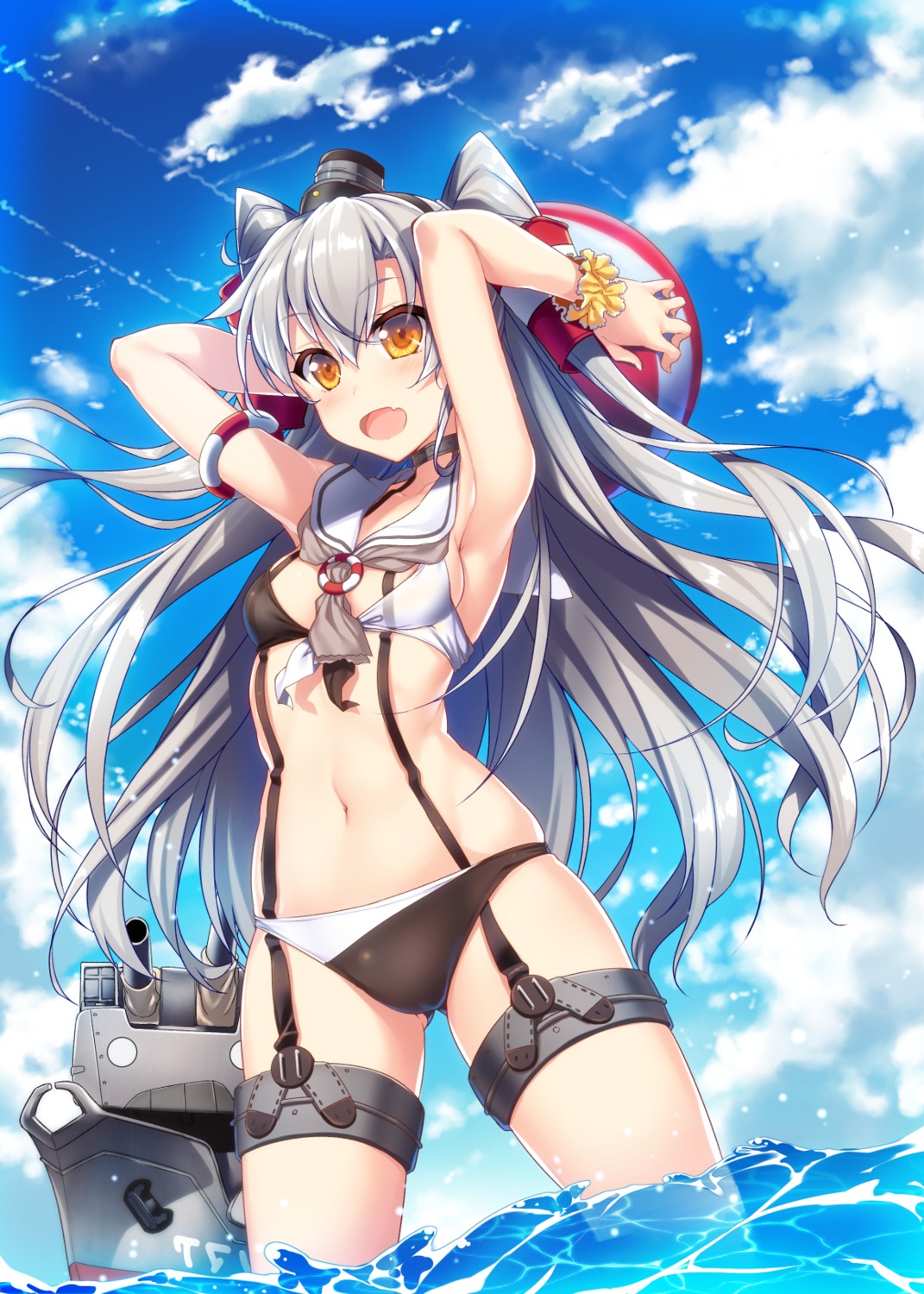 amatsukaze_(kancolle) bikini garter kantai_collection raiou rensouhou-kun see_through swimsuits wet