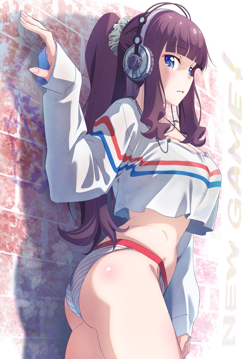 ass bikini cleavage headphones makicha new_game! swimsuits takimoto_hifumi