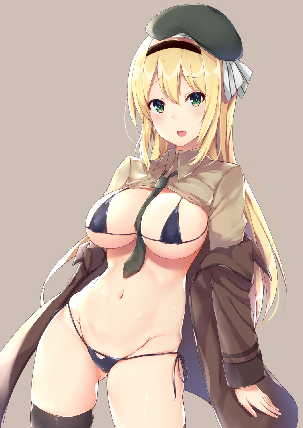 bikini girls_frontline m1_garand_(girls_frontline) open_shirt swimsuits thighhighs underboob zhi_zhi/zu_zu