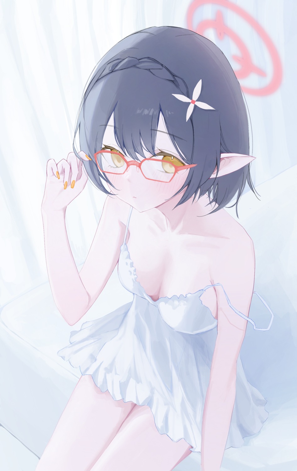 blue_archive halo lingerie megane no_bra oekaki_siro okusora_ayane pointy_ears