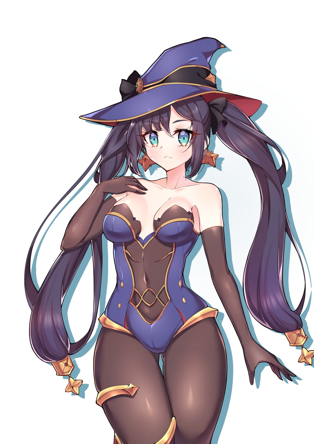 garter genshin_impact leotard mona_megistus no_bra pantyhose ugwa witch