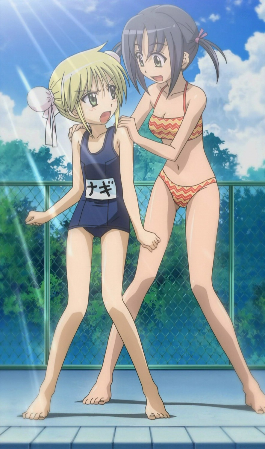 bikini cap compression_artifacts hayate_no_gotoku nishizawa_ayumu sanzenin_nagi school_swimsuit swimsuits