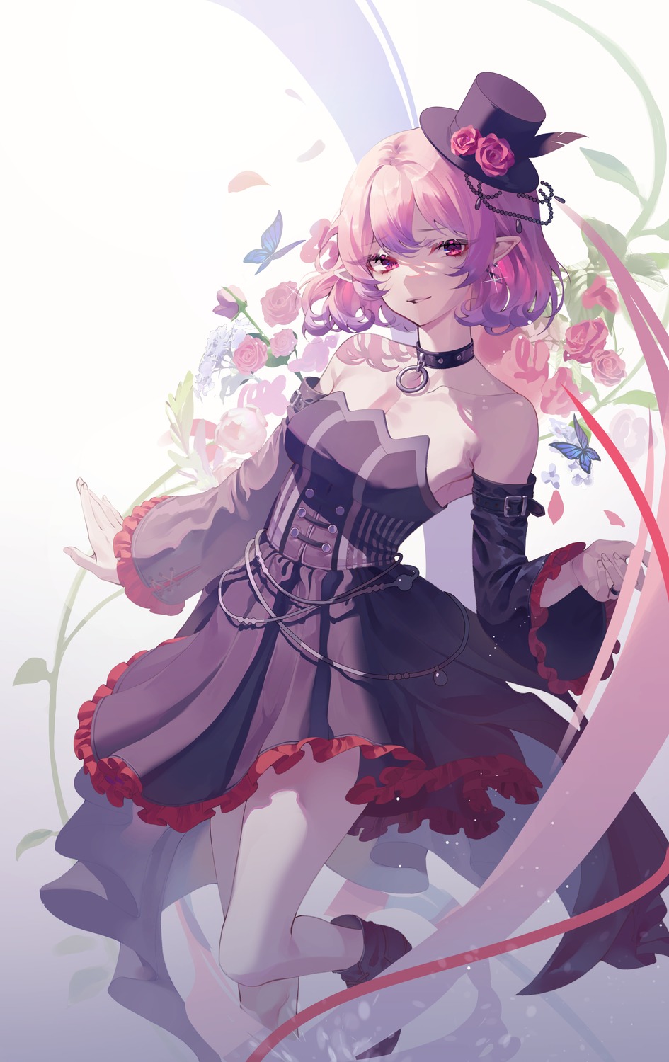 cleavage dress lolita_fashion lucid maplestory no_bra pantyhose pointy_ears ramingbera