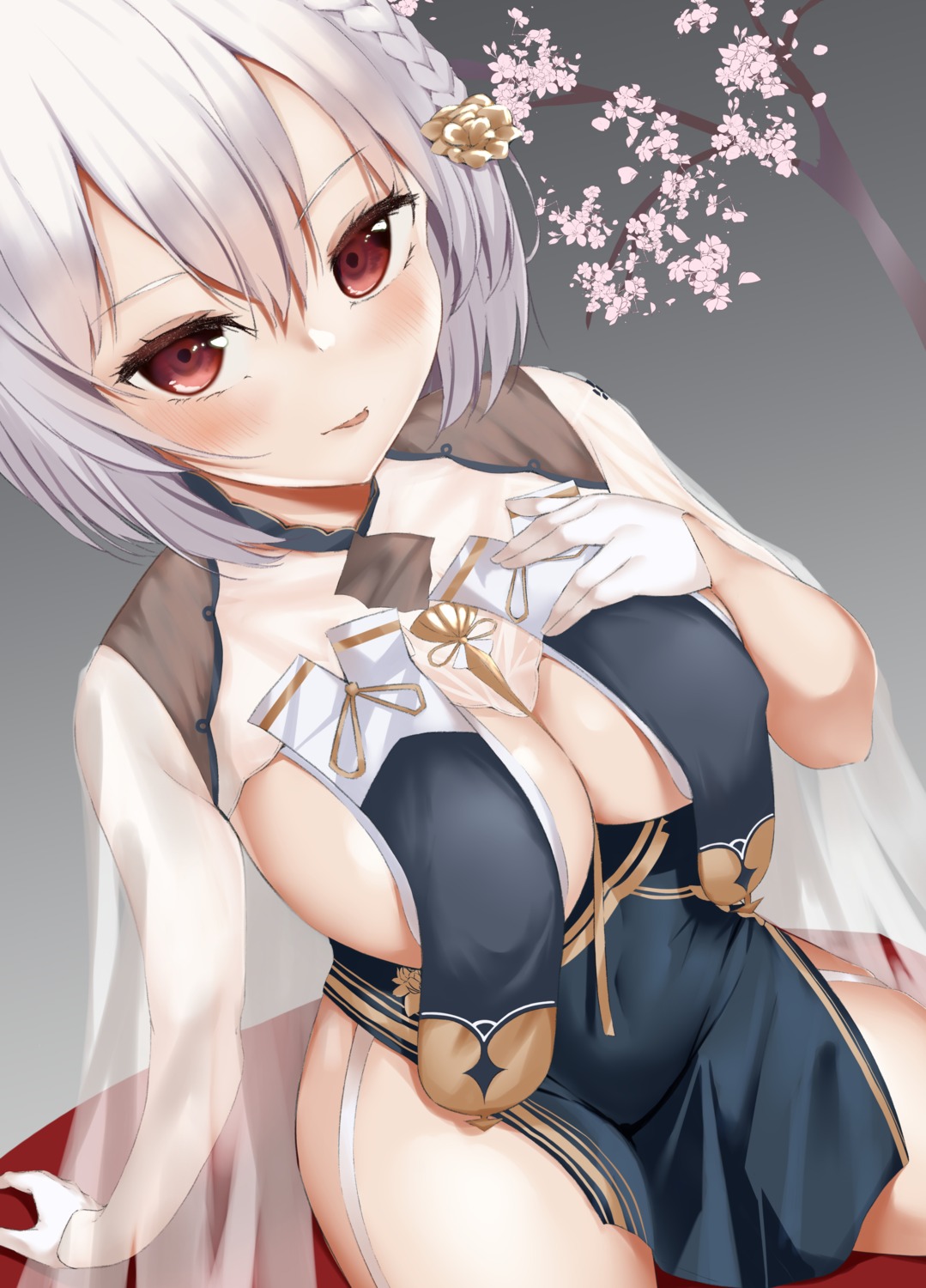 ashita_no_sakuya asian_clothes azur_lane breast_hold erect_nipples no_bra see_through sirius_(azur_lane)