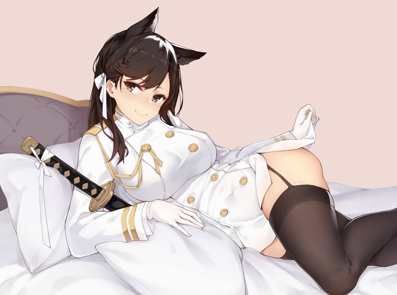 animal_ears atago_(azur_lane) azur_lane jun.bit stockings sword thighhighs uniform