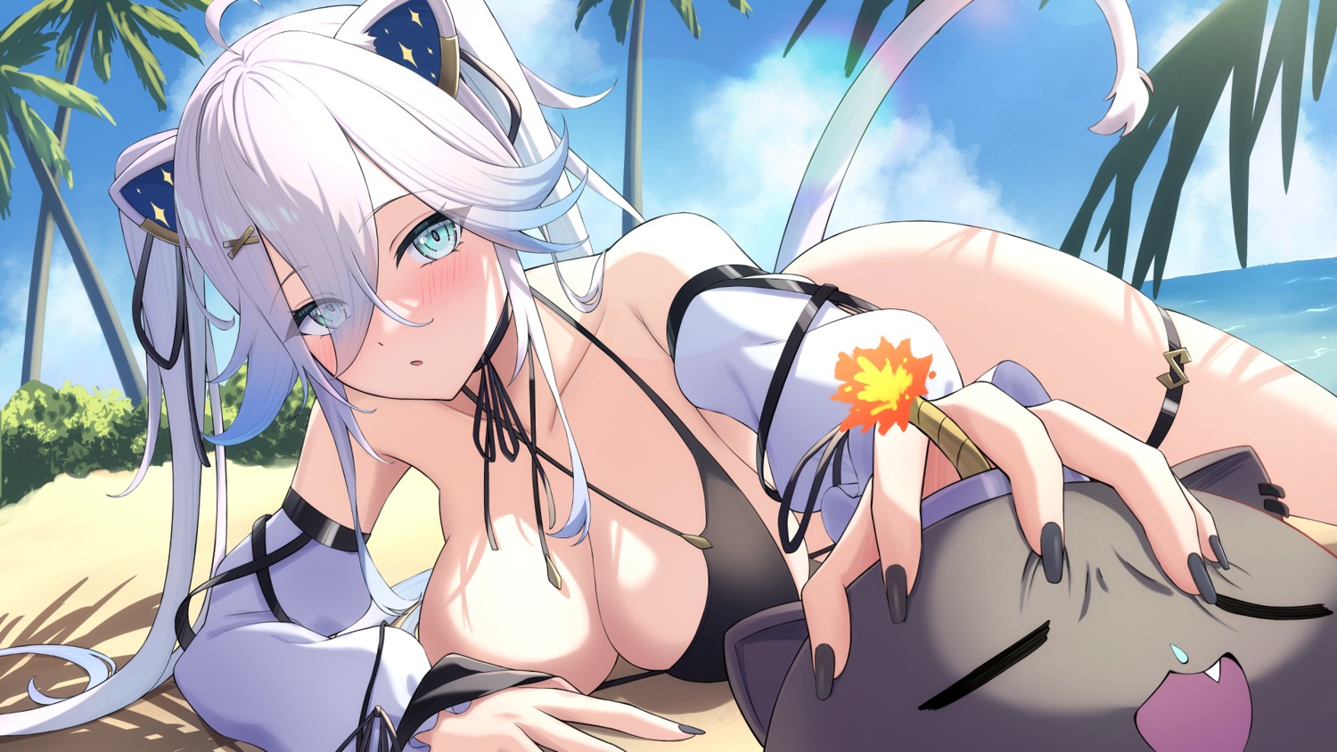 animal_ears bikini cocoablue23 garter hololive shishiro_botan swimsuits tail