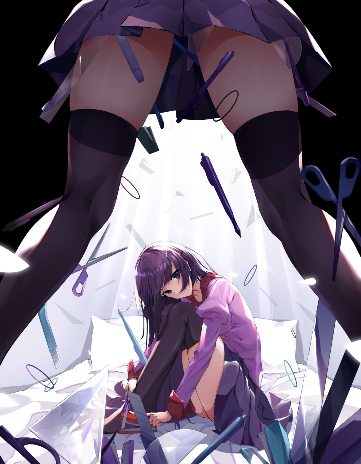 bakemonogatari cqingwei monogatari_(series) seifuku senjougahara_hitagi skirt_lift thighhighs