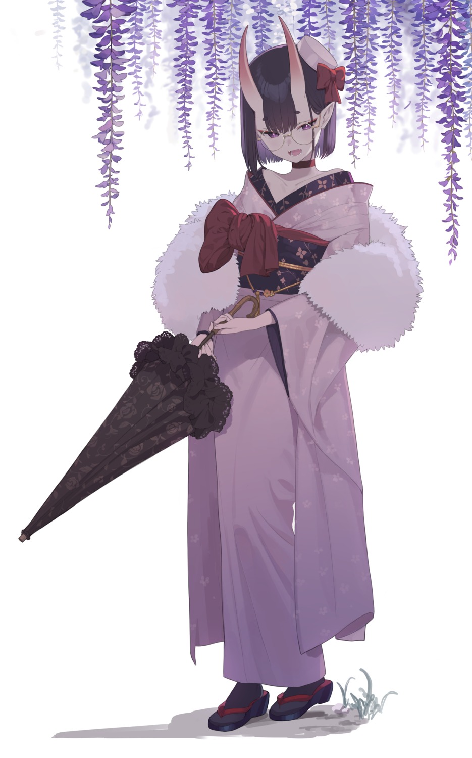 doremi fate/grand_order horns kimono megane pointy_ears shuten_douji_(fate/grand_order) umbrella