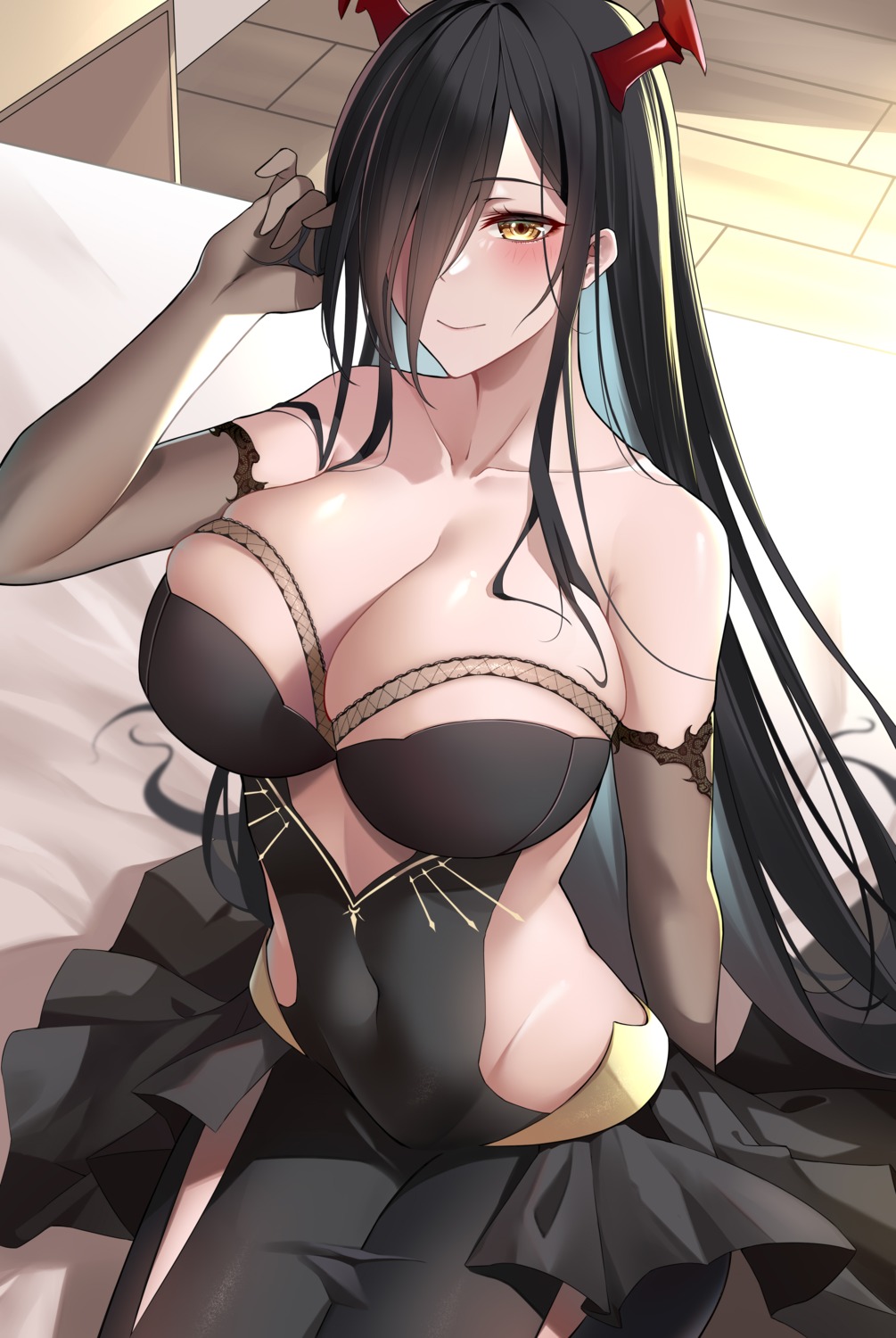 azur_lane friedrich_der_grosse_(azur_lane) horns hun_shang no_bra nopan