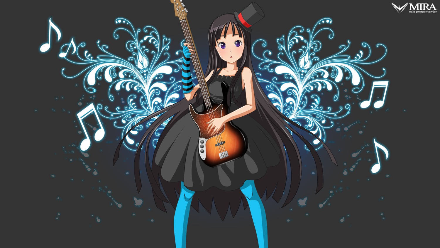 akiyama_mio guitar k-on! mira_(silence) pantyhose wallpaper