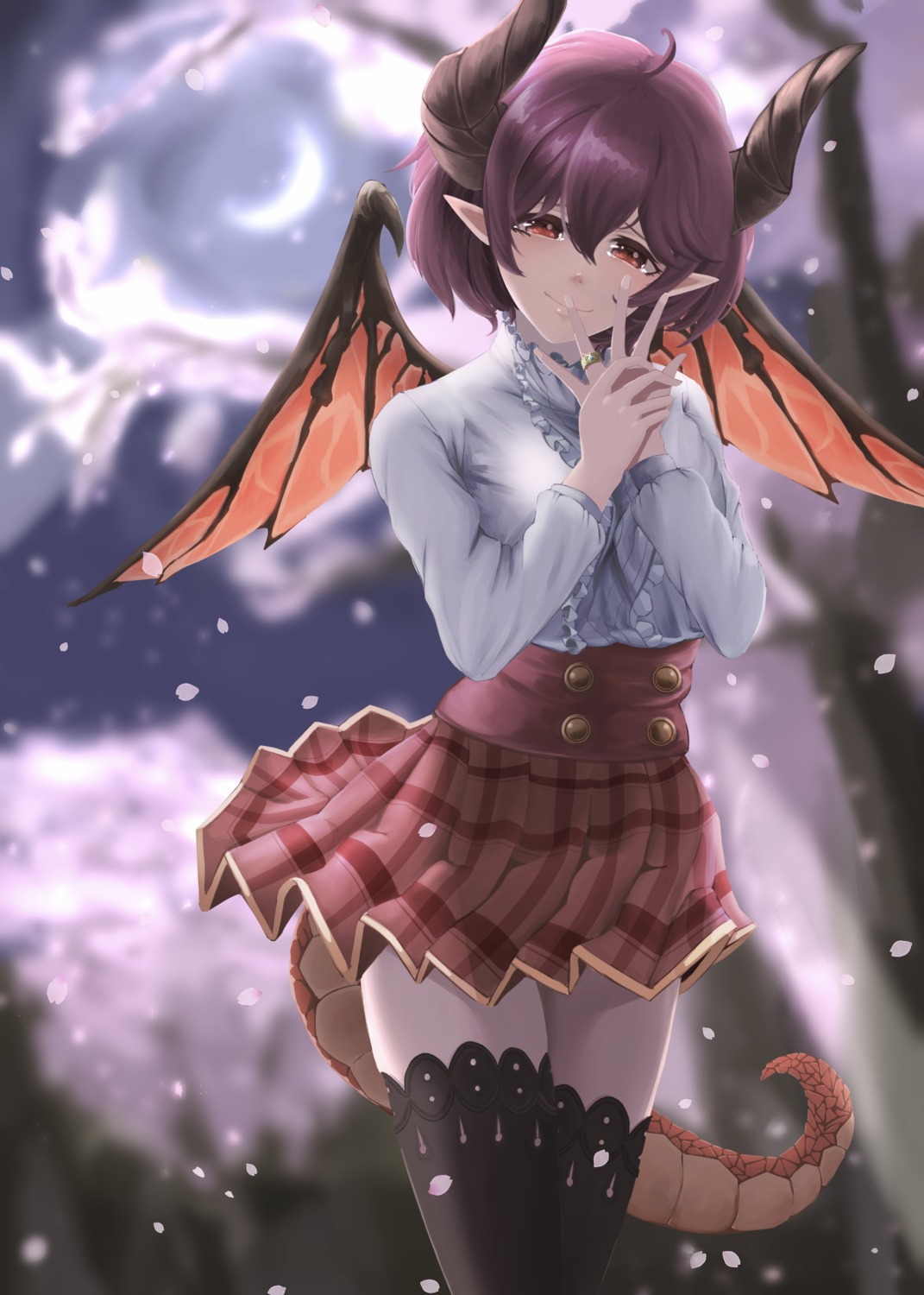 grea horns manaria_friends mer monster_girl pointy_ears seifuku skirt_lift tail thighhighs wings